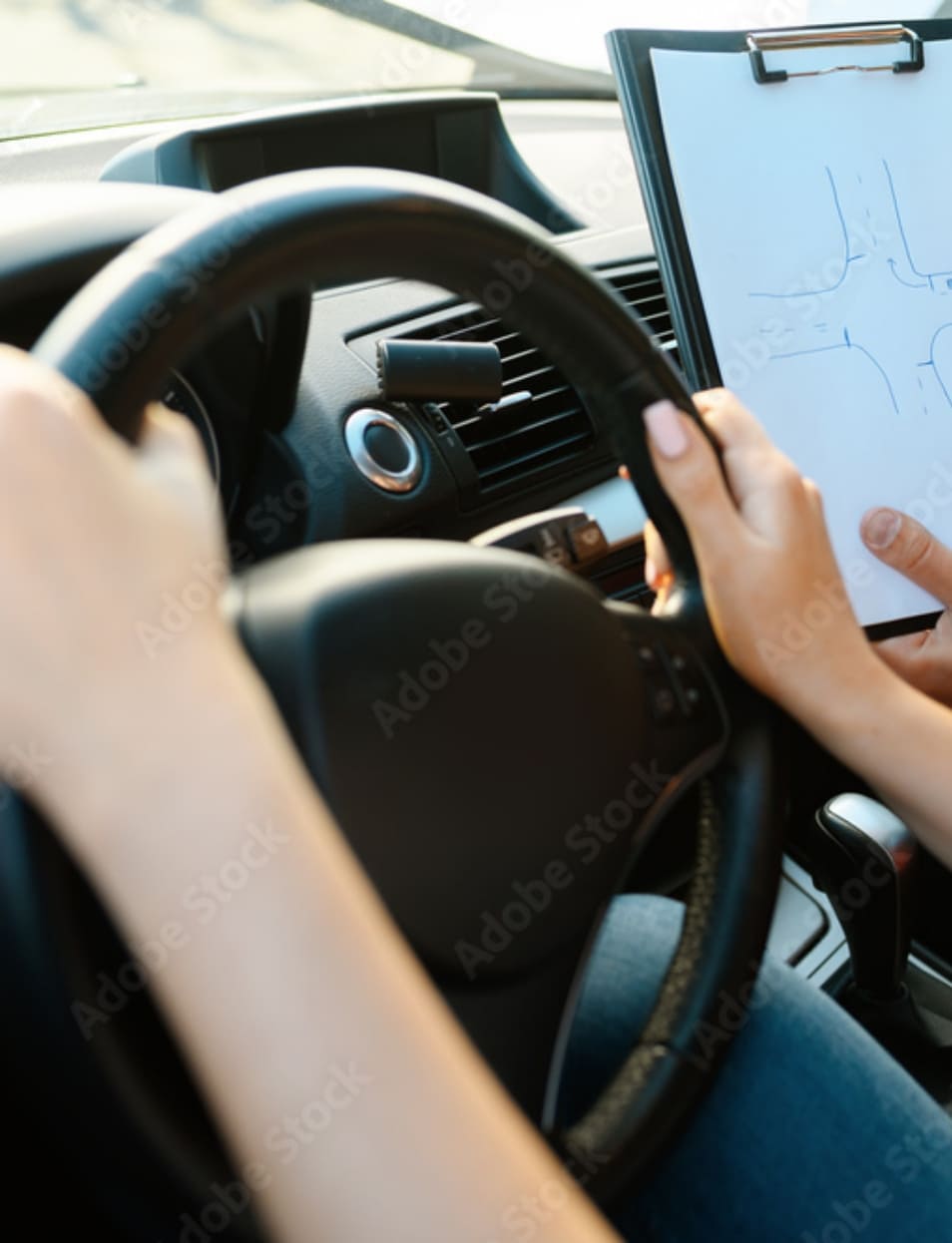 Élève au volant lors d’une leçon de conduite